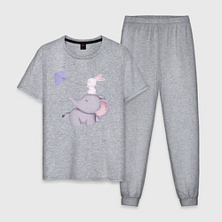 Пижама хлопковая мужская Милый Слонёнок и Кролик Играют С Воздушным Змеем, цвет: меланж