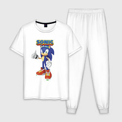 Пижама хлопковая мужская Sonic Hedgehog Video game!, цвет: белый