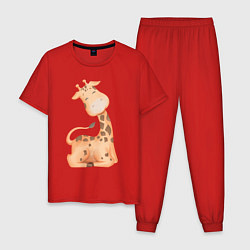 Пижама хлопковая мужская Милый Жирафик Счастлив, цвет: красный