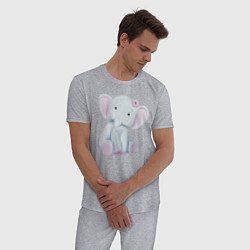 Пижама хлопковая мужская Милый Слонёнок Сидит С Цветком, цвет: меланж — фото 2