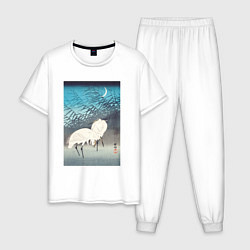 Пижама хлопковая мужская Egrets and Reeds in Moonlight, цвет: белый