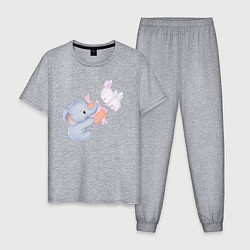 Пижама хлопковая мужская Милый Слонёнок С Подарком и Крольчонок, цвет: меланж