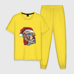 Пижама хлопковая мужская С НОВЫМ ГОДОМ MERRY CHRISTMAS, цвет: желтый