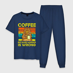 Пижама хлопковая мужская Кофе, потому что убийство это неправильно, цвет: тёмно-синий