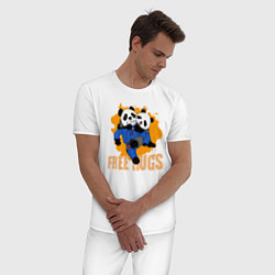 Пижама хлопковая мужская Бесплатные объятия борьба панд, цвет: белый — фото 2