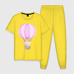Пижама хлопковая мужская Милый Лисёнок И Крольчонок На Воздушном Шаре, цвет: желтый