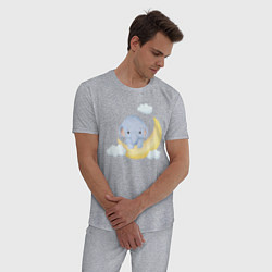 Пижама хлопковая мужская Милый Слонёнок На Месяце С Облаками, цвет: меланж — фото 2