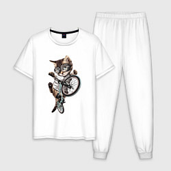 Пижама хлопковая мужская Крутой котёнок на BMX Extreme, цвет: белый