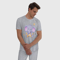Пижама хлопковая мужская Милый Слонёнок Со Звездой, цвет: меланж — фото 2