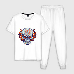 Пижама хлопковая мужская Fire - Skull, цвет: белый