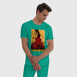 Пижама хлопковая мужская CHAINSAW MAN DENJI, цвет: зеленый — фото 2