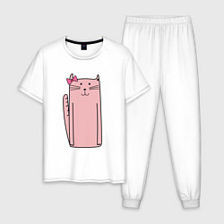Пижама хлопковая мужская Розовая кошечка, цвет: белый