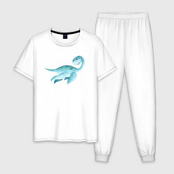 Пижама хлопковая мужская Плавающий динозаврик, цвет: белый