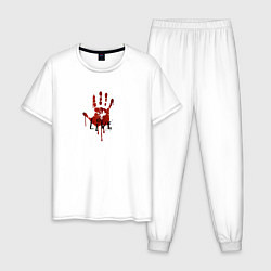Пижама хлопковая мужская Кровавая рука - live hand, цвет: белый