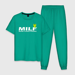 Пижама хлопковая мужская MILF Man I Love Frogs, цвет: зеленый
