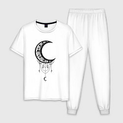 Пижама хлопковая мужская Луна Оберег в стиле Мандала, цвет: белый
