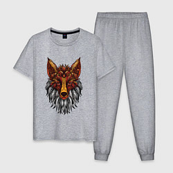 Пижама хлопковая мужская Лиса в стиле Мандала Mandala Fox, цвет: меланж