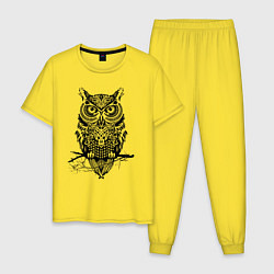 Пижама хлопковая мужская Черная сова в узорах, цвет: желтый