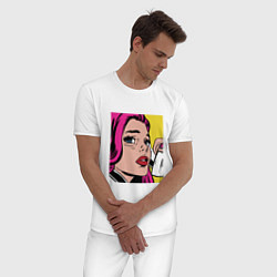 Пижама хлопковая мужская Девушка в стиле ПОП Арт Girl Pop Art, цвет: белый — фото 2