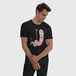 Пижама хлопковая мужская Червячок на крючке, цвет: черный — фото 2