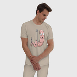 Пижама хлопковая мужская Червячок на крючке, цвет: миндальный — фото 2