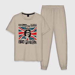 Пижама хлопковая мужская Sex Pistols - God Save The Queen, цвет: миндальный