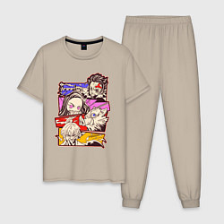 Пижама хлопковая мужская Клинок, рассекающий демонов Истребитель демонов, цвет: миндальный