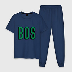 Пижама хлопковая мужская BOS - Boston, цвет: тёмно-синий