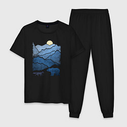 Пижама хлопковая мужская Животные в горах, цвет: черный