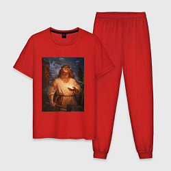 Пижама хлопковая мужская Небесный огонь в руке Сварога, цвет: красный