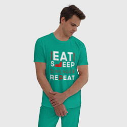 Пижама хлопковая мужская Надпись Eat Sleep Lineage 2 Repeat, цвет: зеленый — фото 2