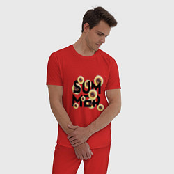 Пижама хлопковая мужская SUMMER в подсолнухах, цвет: красный — фото 2