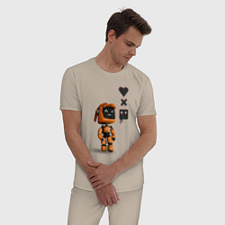 Пижама хлопковая мужская Оранжевый робот с логотипом LDR, цвет: миндальный — фото 2