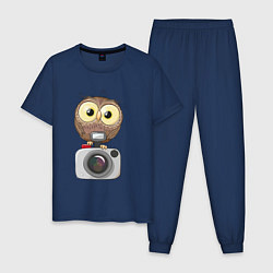 Пижама хлопковая мужская Сова на фотоаппарате, цвет: тёмно-синий