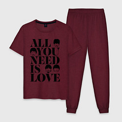 Пижама хлопковая мужская ALL YOU NEED IS LOVE THE BEATLES, цвет: меланж-бордовый