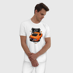 Пижама хлопковая мужская Vintage Tron Ретро-автомобиль, цвет: белый — фото 2
