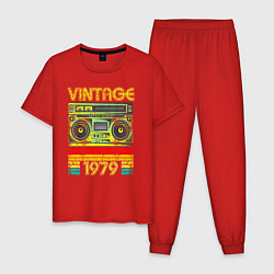 Пижама хлопковая мужская Винтаж 1979 аудиомагнитофон, цвет: красный