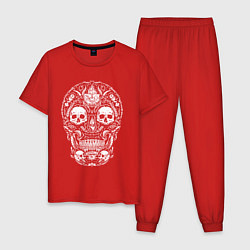 Пижама хлопковая мужская Ажурный авангардный череп Герб, цвет: красный