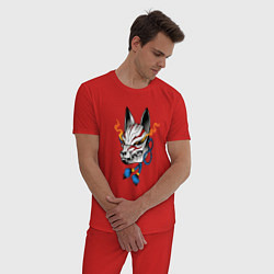 Пижама хлопковая мужская Маска лисы Кицунэ, цвет: красный — фото 2