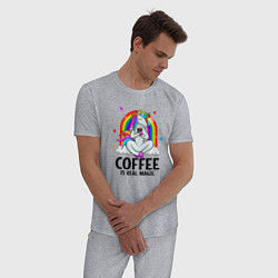 Пижама хлопковая мужская Кофе - настоящая магия, цвет: меланж — фото 2