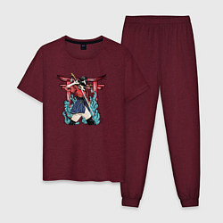Пижама хлопковая мужская Девушка - самурай, цвет: меланж-бордовый