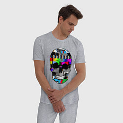 Пижама хлопковая мужская No signal - Skull Glitch, цвет: меланж — фото 2