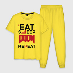 Пижама хлопковая мужская Надпись: Eat Sleep Doom Repeat, цвет: желтый