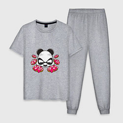 Пижама хлопковая мужская Пончики панды, цвет: меланж
