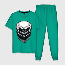 Пижама хлопковая мужская Злой череп в чёрной маске, цвет: зеленый