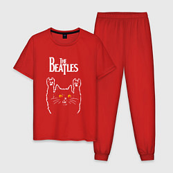 Пижама хлопковая мужская The Beatles rock cat, цвет: красный