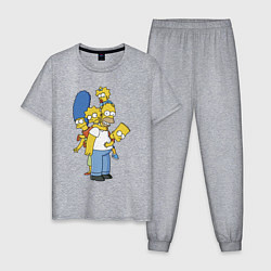 Пижама хлопковая мужская Прикольная семейка Симпсонов, цвет: меланж