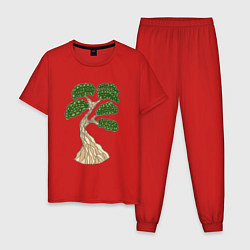 Пижама хлопковая мужская Бонсай стилизованный в витражной технике, цвет: красный