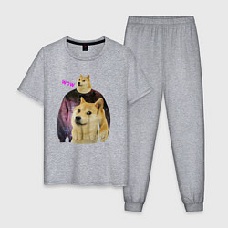 Пижама хлопковая мужская Пёсик Доге в свитере с пёсиком Доге, цвет: меланж