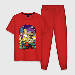 Пижама хлопковая мужская Семейка Симпсонов скупила весь попкорн, цвет: красный